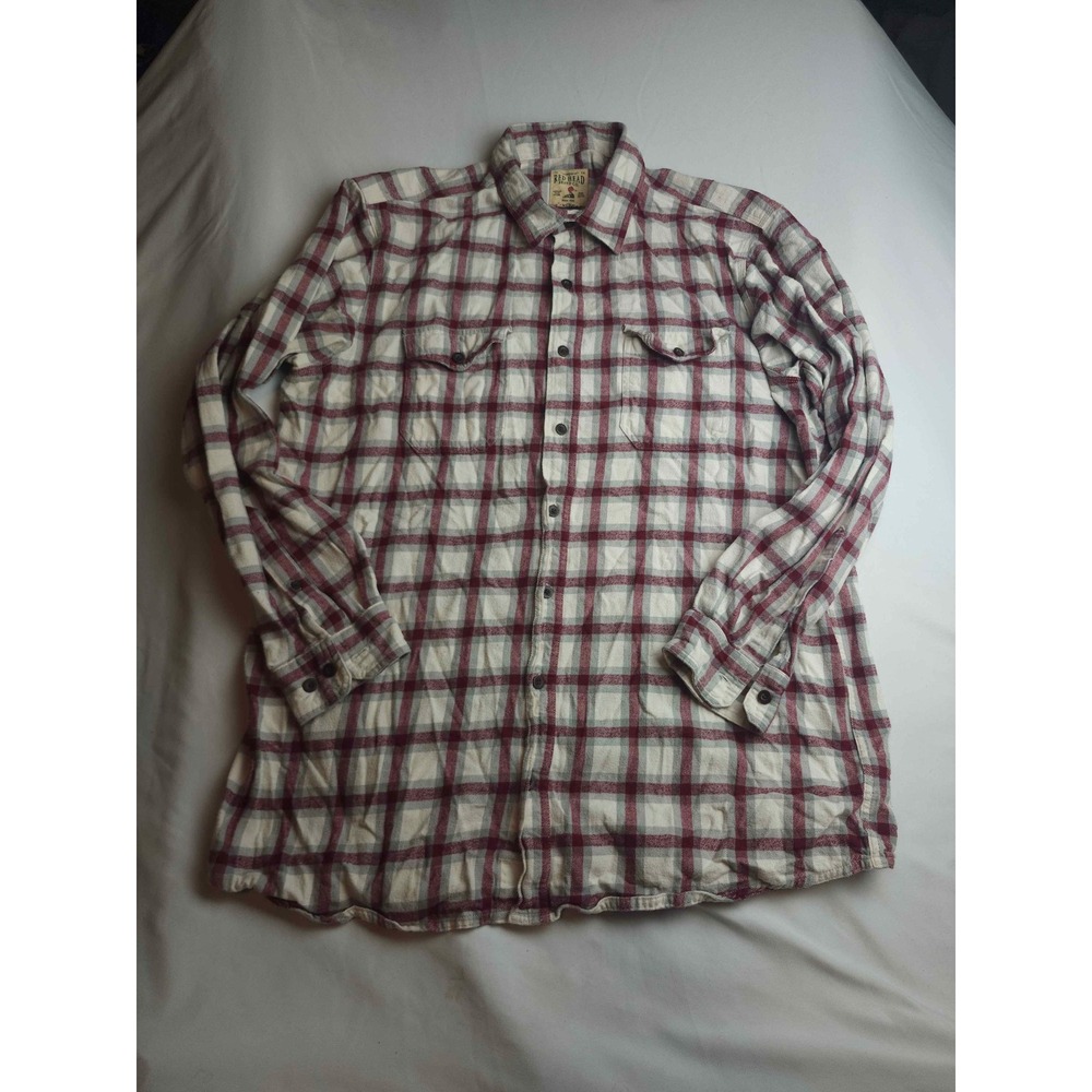 RedHead Mens XLT Flannel Shirt Burgundy Red Grey Plaid Long Sleeve Tall Cotton